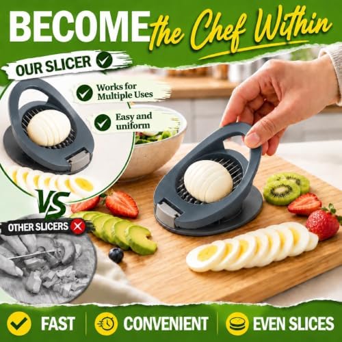 NOVANO Egg Slicer for Hard Boiled Eggs, Multi Function Stainless Steel Wire Egg Cutter, Egg Salad Maker, Fruit Slicer for Avocado, Strawberry, Kiwi Fruit - Image 2