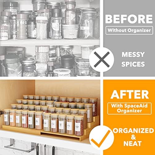 4 Tier Bamboo Spice Rack Organizer for Cabinet, Kitchen Pantry Spices Storage Rack for Cabinets Organization, Home Seasoning Tiered Can Goods Racks Wood Shelf Organizers (4 Tier, Natural)