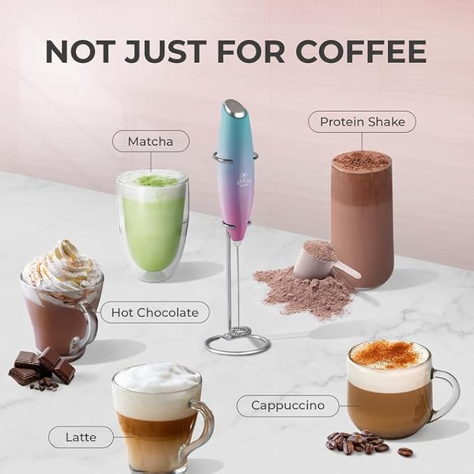 Zulay Kitchen Powerful Milk Frother Wand With Duracell Batteries - Ultra Fast Handheld Drink Mixer - Electric Whisk Foam Maker for Coffee, Lattes, Cappuccino & Matcha - Z1 Motor - Pink Spritz