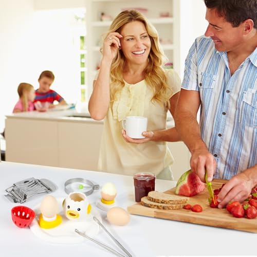 10-in-1 Egg Tool Set:1 Chalaza Remover Tongs,2 Piercers,2 Fry Rings,2 Brush Cleaners,1 Shell Opener,1 Egg Separator,1 Egg Slicer -All Essential Egg Prep Gadgets for Perfect Cooking