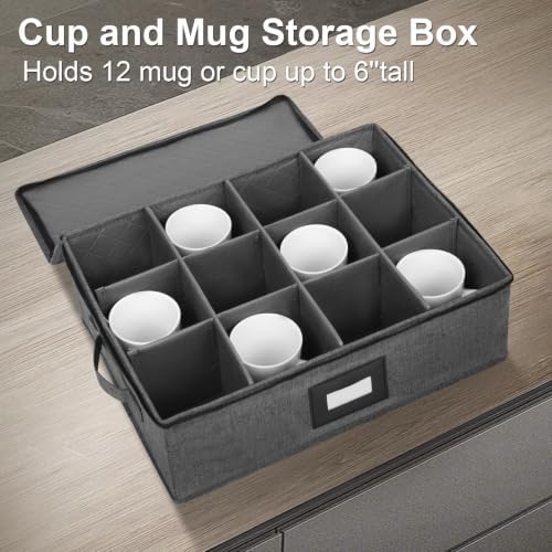Mug Storage Box with Dividers, China Cup Storage Containers For Tea Cups