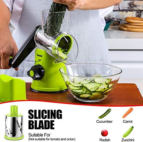 Geedel Rotary Cheese Grater, Kitchen Mandoline Vegetable Slicer with 3 Interchangeable Blades, Easy to Clean Rotary Grater Slicer for Fruit, Vegetables, Nuts - Image 3