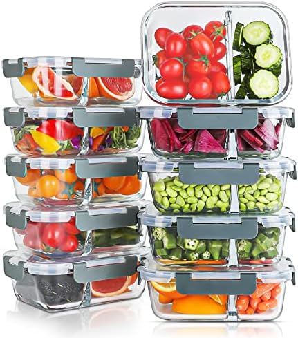 10 Packs 30oz Glass Meal Prep Containers 2 Compartments
