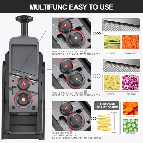 Mandoline Slicer for Kitchen, Adjustable 0.1-8mm (S4 Black)