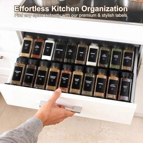 24 Spice Jars with Labels, 4oz Seasoning Jars for Cabinets, Drawers, Racks