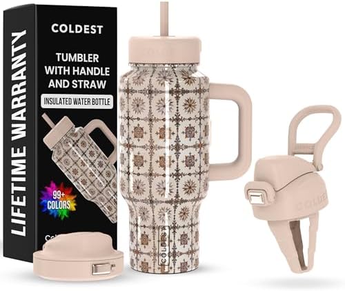 Coldest Tumbler with Handle & Coffee Lid - 100% Spill Proof Tumbler (3 Lids) - Stainless Steel Insulated Leakproof Tumblers for Women & Men - Cup Holder Friendly - 24 oz (The Persian) by Coldest