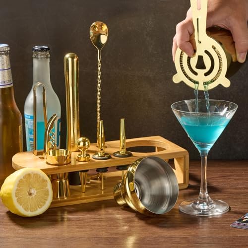 Cocktail Shaker Set Bartender Kit, 12-Pcs Bar Tool with Bamboo Stand