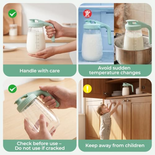 Breast Milk Pitcher, Glass Storage Container Wide Mouth, 32oz Green