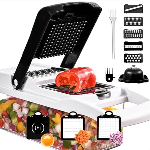 Vegetable Cutter 12-in-1, Multi-Purpose Vegetable Slicer and Chopper with 7 Interchangeable Blades, Container, Egg Separator, Hand Protector & Cleaning Brush – Vegetable Choppers & Salad Cutter by Zaruesh
