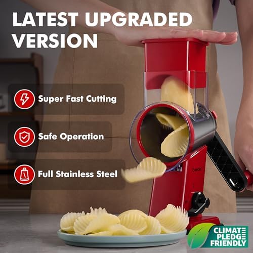 Upgraded Rotary Cheese Grater Hand Crank, Vegetable Shredder Slicer