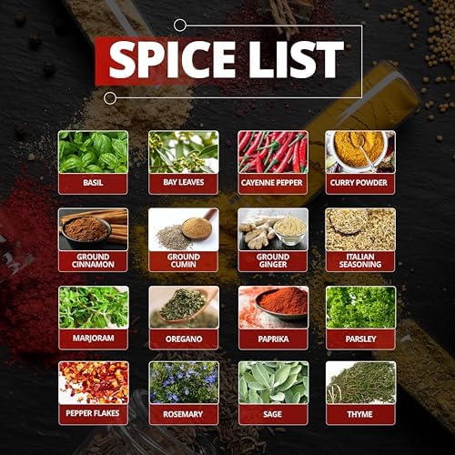 16 Jar Rotating Bamboo Spice Rack with Spices Included & 5-Year Spice Refill Program – Compact Countertop Spice Rack with Glass Jars