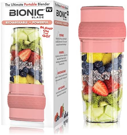 Bionic Blade Mini Portable Blender Juicer Bottle 26.5 oz, BPA-Free - Cordless & Rechargeable, Travel-Friendly Size for Smoothies, Shakes, Juices, Home & Kitchen Essentials, Peach, As Seen on TV by EMSON