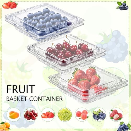 60 Pcs Plastic Berry Basket with Clamshell Lids