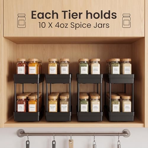 Pull Out Spice Rack,2 Pack 2-Tier Cabinet Organizer, Black
