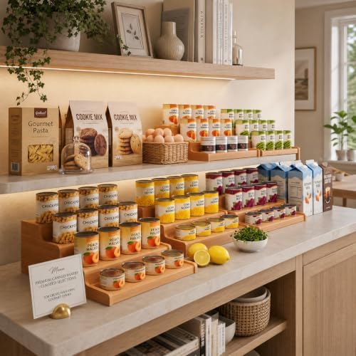 Expandable Bamboo Can Rack Organizer for Pantry, 3-Tier Can Storage Holder
