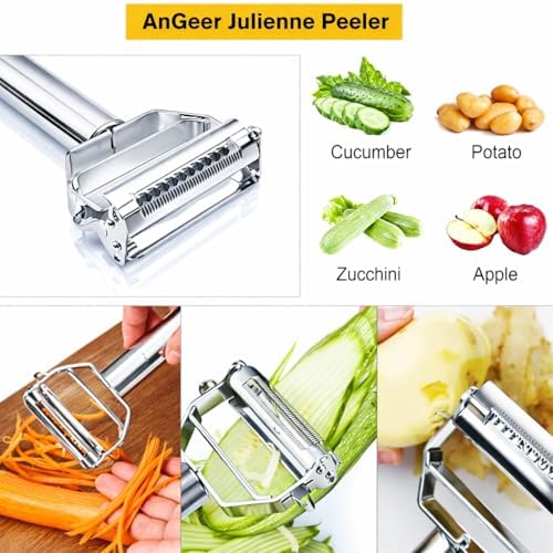 Julienne Peeler, Stainless Steel Vegetable Peeler, Double-Sided Blade Vegetable Julienne Cutter and Fruit Slicer, Dual Blade Multifunction Potato Peeler