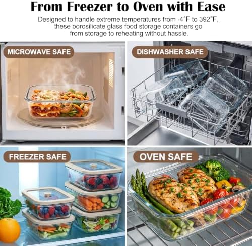 35 oz Glass Food Storage Containers with Glass Lids, 5 Pack, Airtight