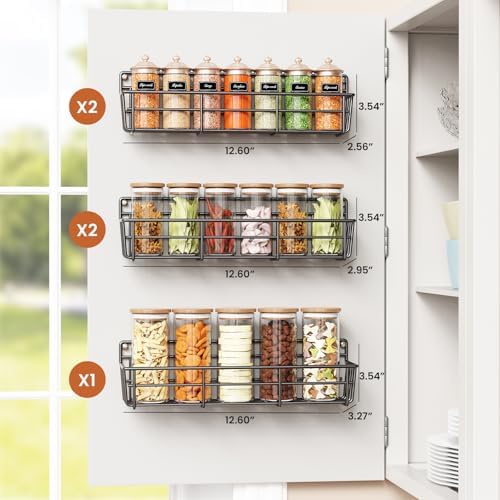 Spice Rack Wall Mounted 5 Pack, For Spice Jars & Seasonings,Black