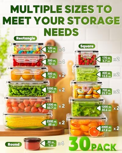 60 PCS Food Storage Containers with Lids, Plastic Food Containers