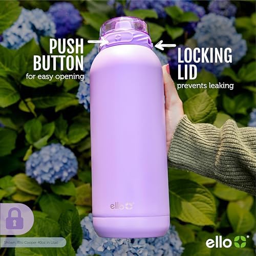 Cooper 22oz Stainless Steel Water Bottle with Straw and Carry Handle, Double Walled and Vacuum Insulated Metal, Leak Proof Locking Lid with Soft Silicone Spout, Reusable, BPA Free, Lilac