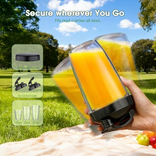 Smoothie Blender, 25000 RPM Portable Blender for Smoothies, Countertop Blenders for Kitchen with 37oz, 32oz, 23oz Personal Blenders Cups, 2 Spout Lids & 1 Resealable Lid for Crushing (Black-silver)