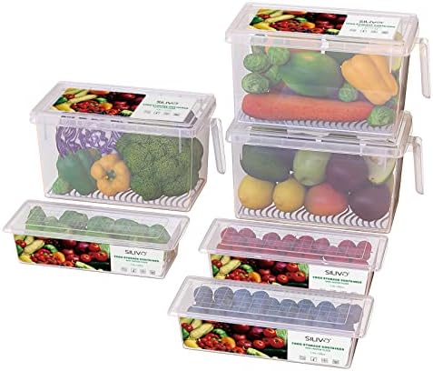 6 Pack Produce Saver Refrigerator Organizer Bins for Fruits and Vegetables- 3 Pack 1.5L + 3 Pack 4.5L