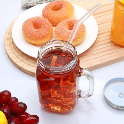 16oz Mason Jars with Handle, Glass Mugs with Straws and Lids 12 Pack