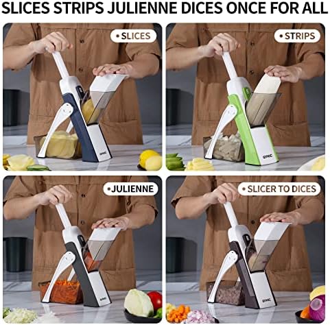 Safe Mandoline Slicer,Vegetable Potato Slice Food Cutter for Kitchen,Thickness Adjustable Upright Veggie Chopper for Fast Meal prep (Gray)