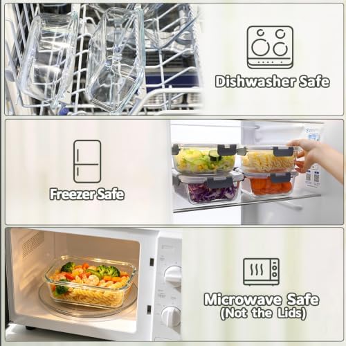 15 Pack,13 oz 1.5 Cup Glass Meal Prep Containers with Lids