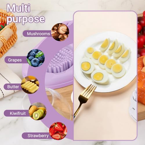 3 Slice Modes Egg Slicer for Hard Boiled Eggs, Stainless Steel Egg Cutter, 3-in-1 Kitchen Chopper Tool, Purple - Image 6