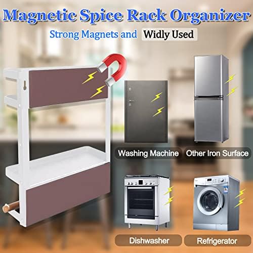 Magnetic Spice Rack for Refrigerator White Magnetic Paper Towel Holder for fridge Magnetic Shelf Magnetic Shelves Fridge Magnet Organizer Spice Rack Kitchen Organization Kitchen Storage