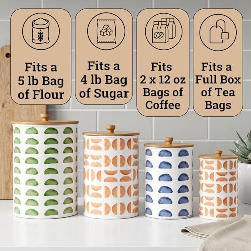 Kitchen Canisters for Countertop Set of 4, Patterned Iron w/ Airtight Lids