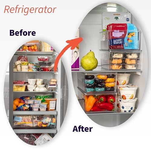Pantry Organization and Storage Bins with Removable Dividers & Lids – Perfect Pantry Organizers or Kitchen Organization – Refrigerator Organizer Bins, Cabinet Organizers, 4 Pack