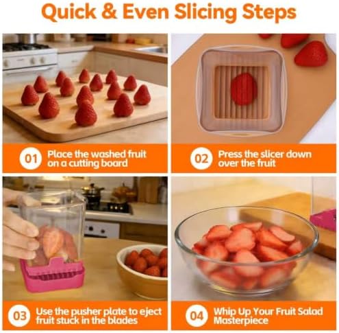 Strawberry Slicer Cup, Fruit Cutter – Quick-Slice, Meal Prep, Dark Pink - Image 4