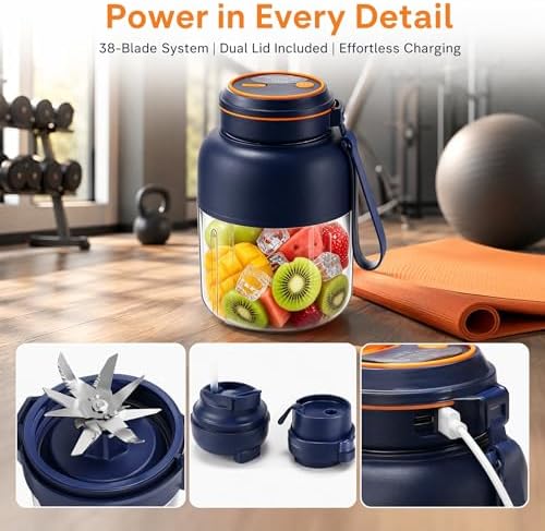 Portable Wireless Juicer Cup, 2026 New 28/45 Oz Electric Juicer, 180W 38-Blades USB Rechargeable Model with Dual Lid, Travel Blender for Fruit Shakes & Smoothies (Blue, 28oz) - Image 5