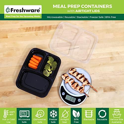 Meal Prep Containers with Lids 24 oz [50 Pack] 3 Compartment