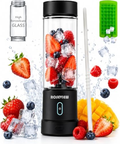 Portable Smoothie blender ROSEVIEW Glass bottle USB rechargeable mini Handheld Ice Shakes Cup blend (Black Steel) by BlendingDrinkingSmoothiesinaGlassBottle