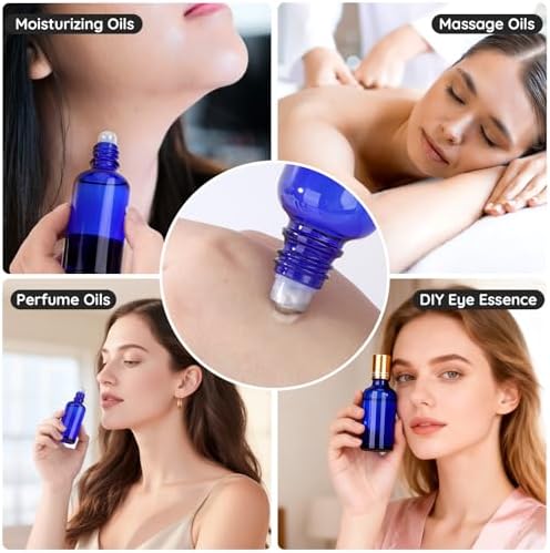 Segbeauty 1.7oz Thick Glass Refillable Roller Ball Applicator for Oil, 5pcs Blue Perfume Roller Bottles for Essential Oils, 50ml Empty Roll On Bottle for Eye Essence, Glass Perfume Rollerball Bottles - Image 6