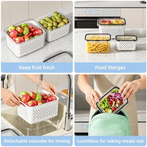 6 Pack Fruit Storage Containers for Fridge with Removable Colander