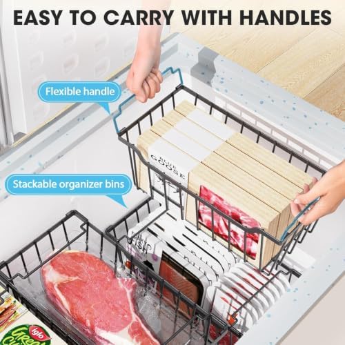 Freezer Organizer Bins, 4 Pack Stackable Pantry Storage Bins, Black