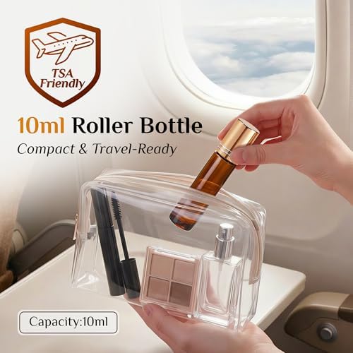 PrettyCare 12 Pack, 10 ml Essential Oil Roller Bottles with Stainless Steel Roller Ball - Refillable Leak-proof Empty Thick Amber Glass Roll on Bottles with Metal Caps for Travel, Perfume - Image 4