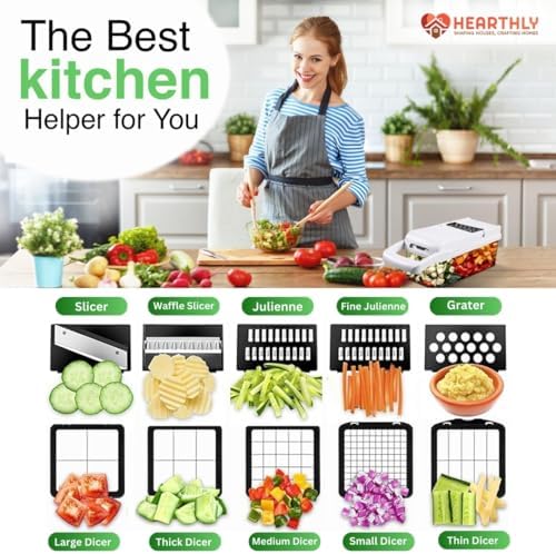 HEARTHLY Vegetable Chopper with 13 Blades, Onion Cutter, Egg & Mandoline Slicer, Food Chopper with Container – Essential Kitchen Gadget for Meal Prep & Cooking Convenience - Image 6