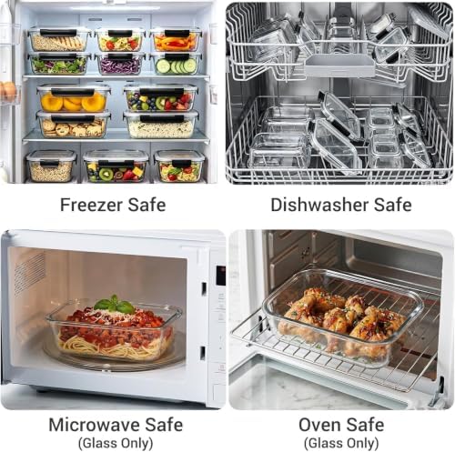 Glass Food Storage Containers with Airtight Lids - BPA-Free, Leak-Proof, Clear - for Lunch Meal Prep & Leftovers Set of 10