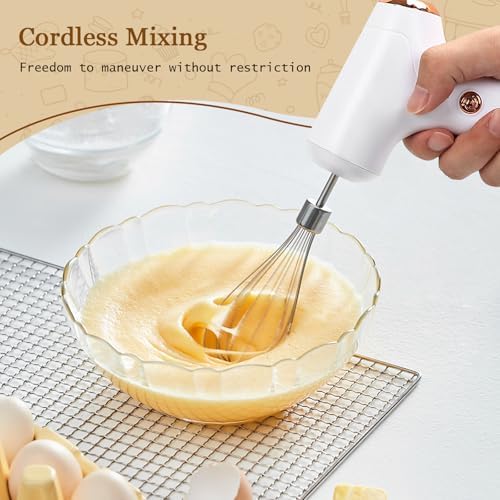 Cordless Hand Mixer, Handheld Electric Whisk with 3 Speed Modes, Hand Held Egg Beater with 2 Detachable Stir Whisks (White) - Image 5