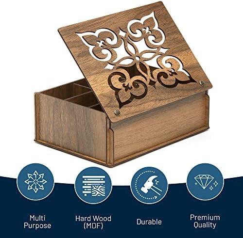 Premium Wood Tea Storage Box Organizer, 9 Compartments Walnut