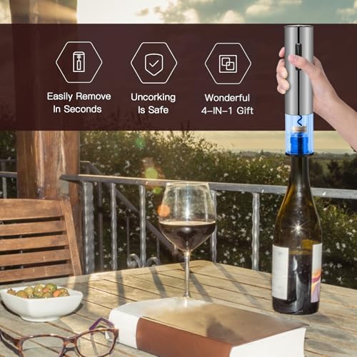 Electric Wine Bottle Opener Set- Silver, Automatic Wine Bottle Opener with Led Light, Rechargeable Corkscrew Kit with Aerator，Foil Cutter，Stoppers