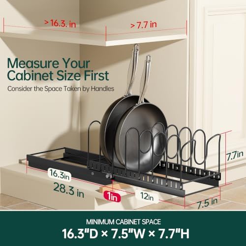 Pull Out Pots and Pans Organizer Under Cabinet, 1 Pack 8 Dividers