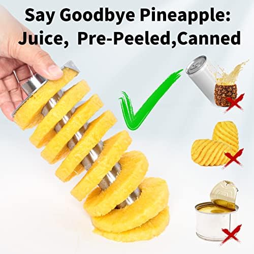 Newness Pineapple Corer and Slicer Tool, Robust Pineapple Core Remover with Upgraded Cutter & Reinforced Thicker Blade, Stainless Steel Kitchen Fruit Gadget for Diced Pineapple Rings (Green)