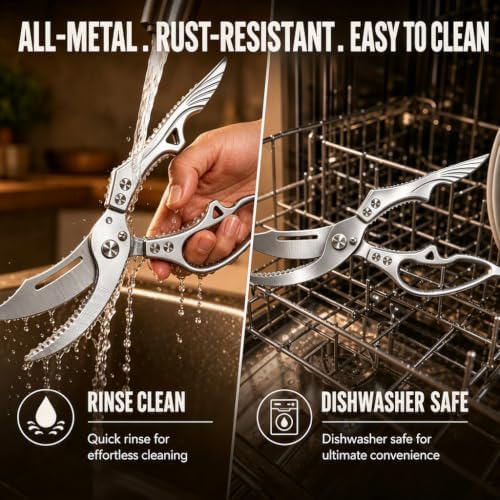 Heavy Duty Poultry Shears, Spring-Loaded Kitchen Scissors with Safety Lock