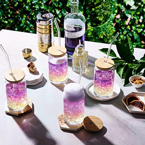 Set of 4 Patented Can Shaped® Drinking Glasses with Bamboo Lids & Straws - 16oz Clear Water Cups for Iced Coffee, Tea, Cocktails, Whiskey, Soda - Tumbler Cup